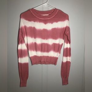Crave Fame Long Sleeve Tie Died Pink Cropped Sweater